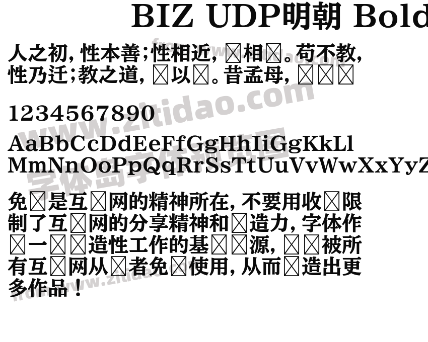 BIZ UDP明朝 Bold 1.06字体预览
